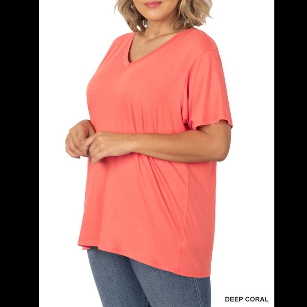 Plus size coral v-neck top